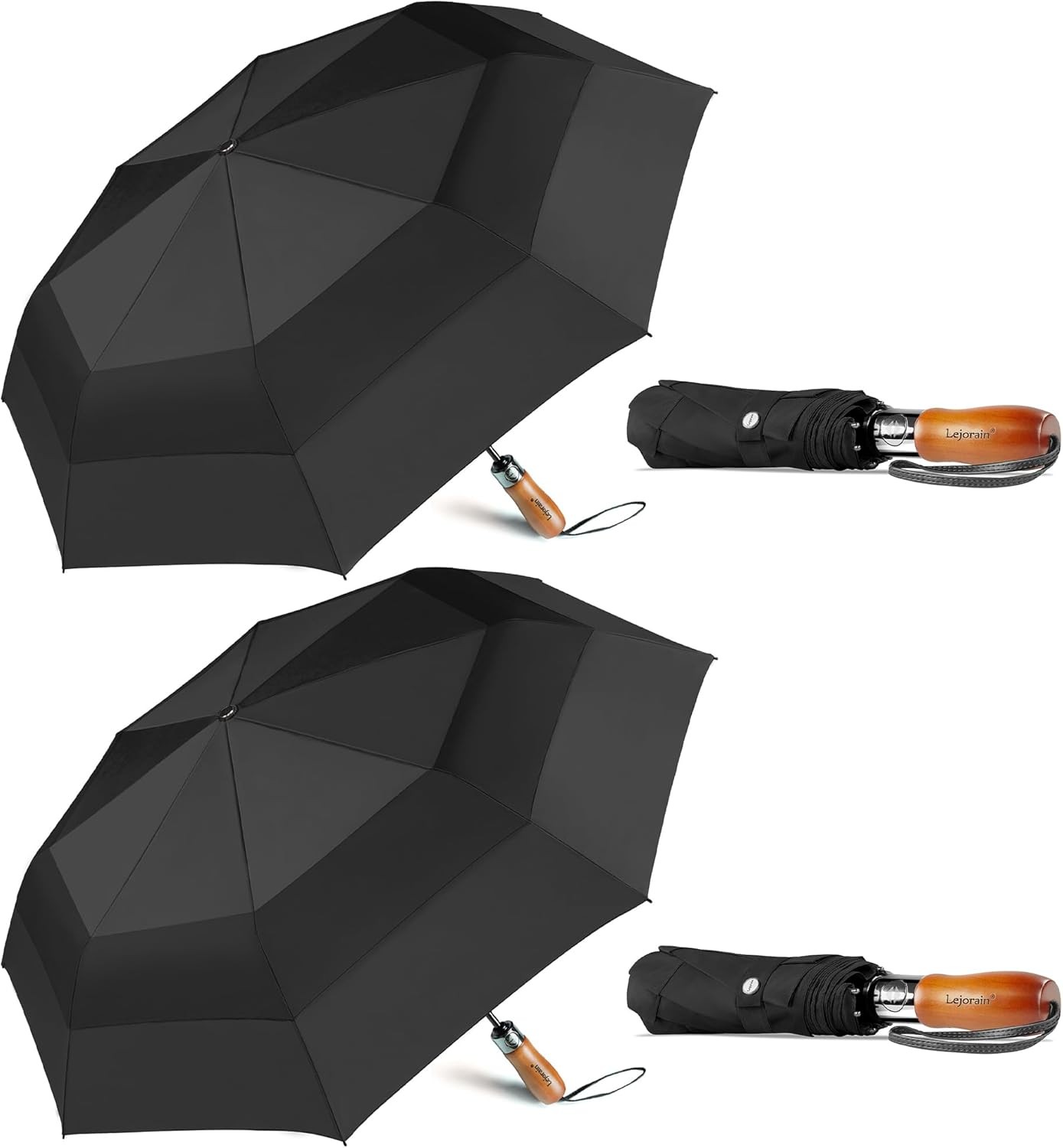 Lejorain Large Folding Golf Umbrella - Compact Mens Large, 02.2-Pack Black
