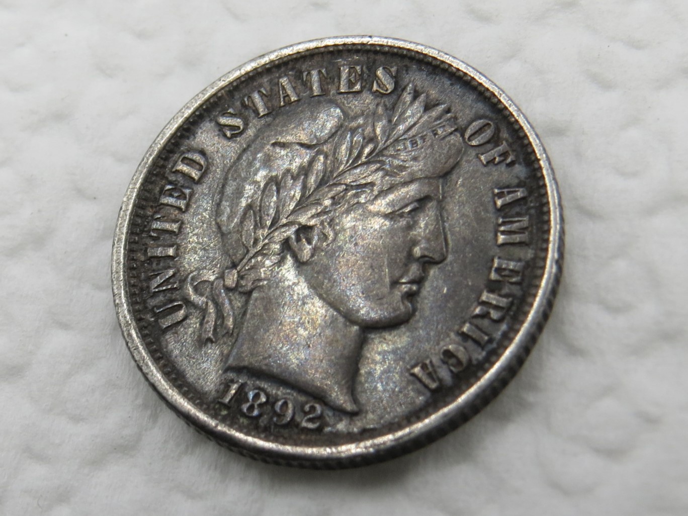 1892 P Barber Dime - XF / AU - Beautiful Dark Toning - Sharp Strike - 90% Silver