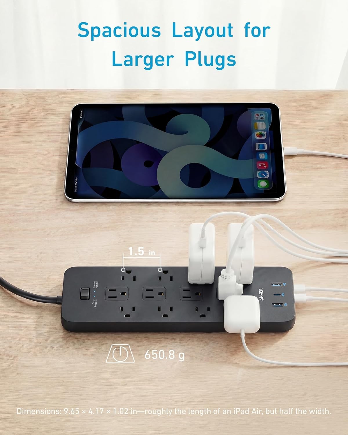 12 Outlets Power Strip USB C Charger Surge Protector (2100J) Flat Plug 5ft