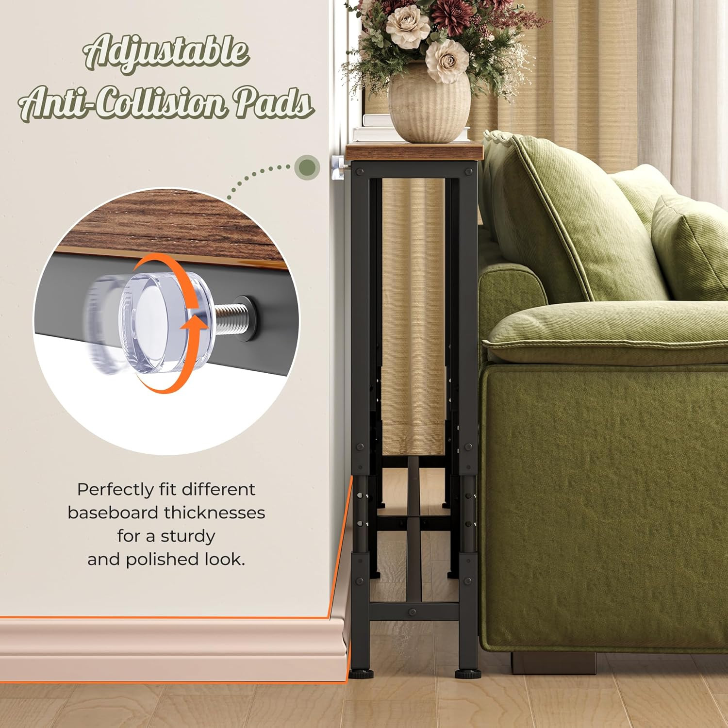 102.4 Inch Sofa Table with Power Outlets, 23.9’’-34.4’’ Height Adjustable Range,