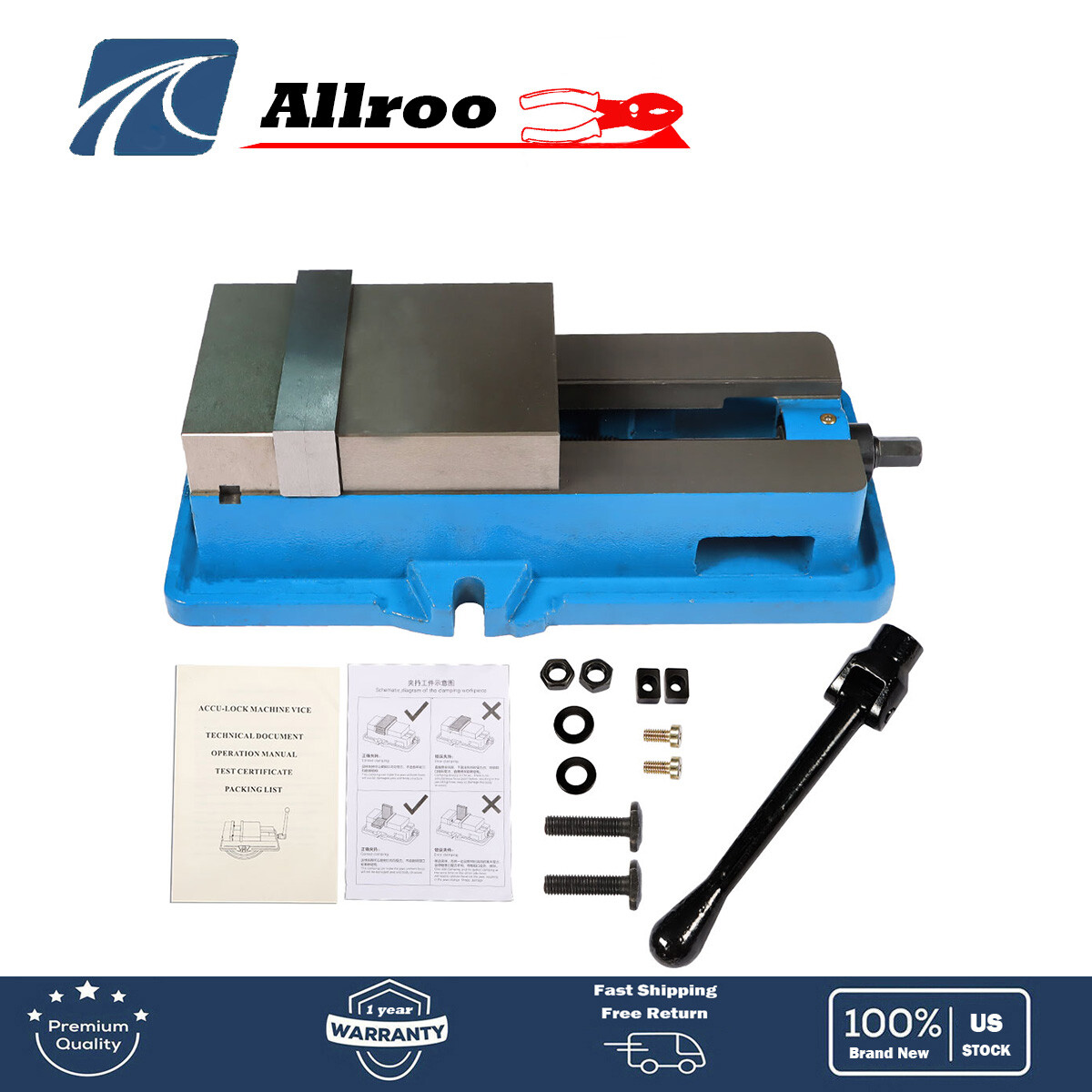5Inch Lockdown Milling Machine Bench Vise Clamping Vice Precision Without Base