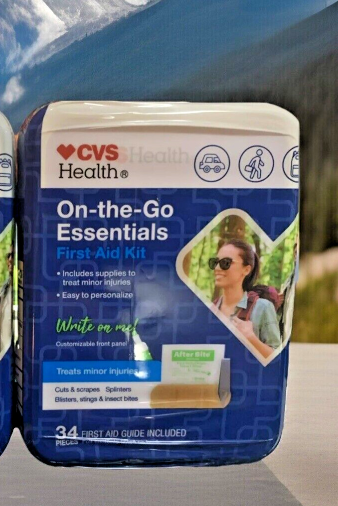 ON THE GO Essentials FIRST AID KIT 34 PIECE KIT +FIRST AID GUIDE Metal Case