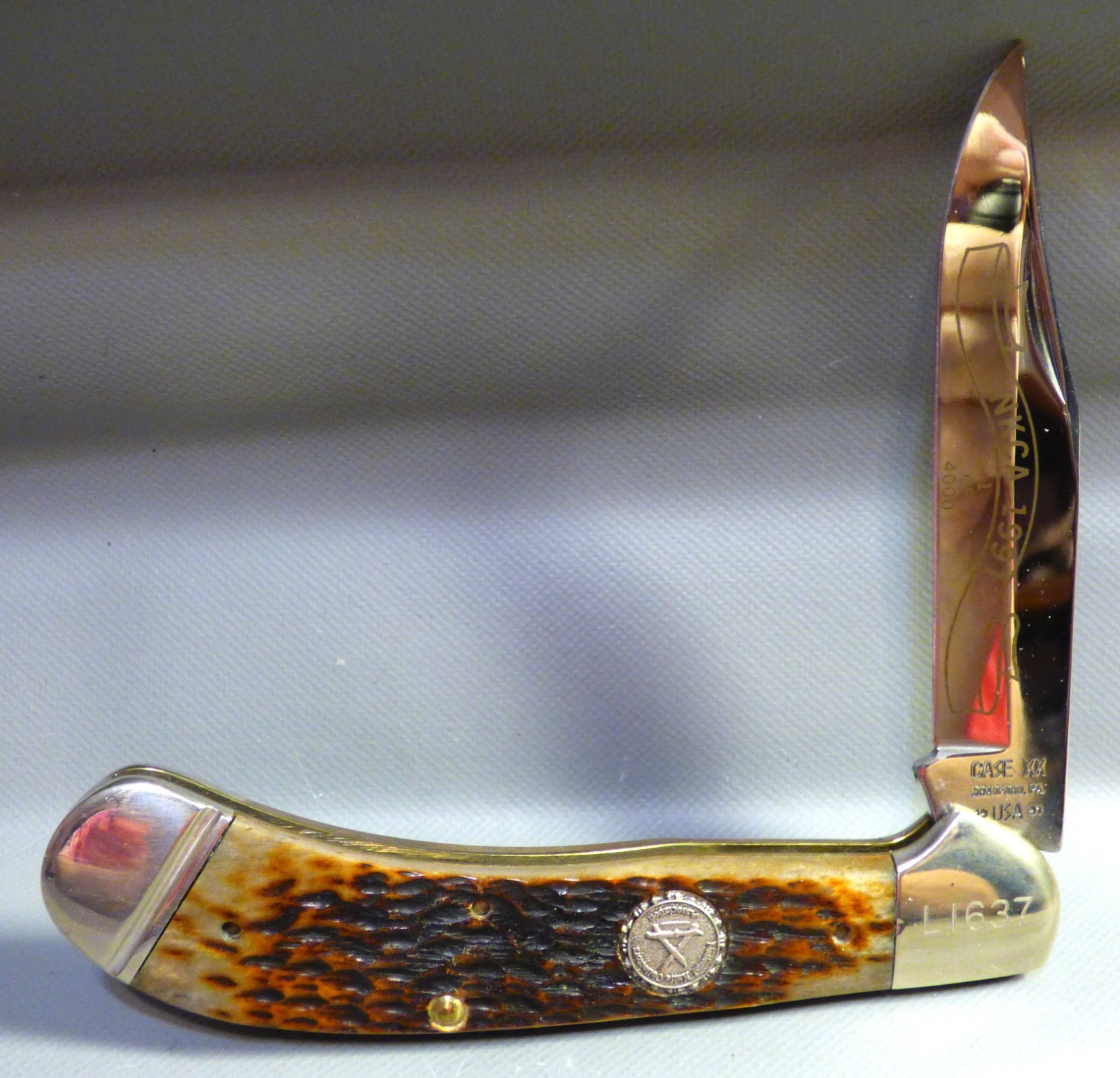 EX+ NEVER SHARPENED CASE XX db61100 BONE HANDLE 1 BLADE 1991 NKCA KNIFE  1/4000