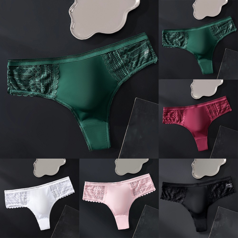 Mens Lace Ice Silk Seamless G String Thong Underwear 3D Bulge Pouch For Night