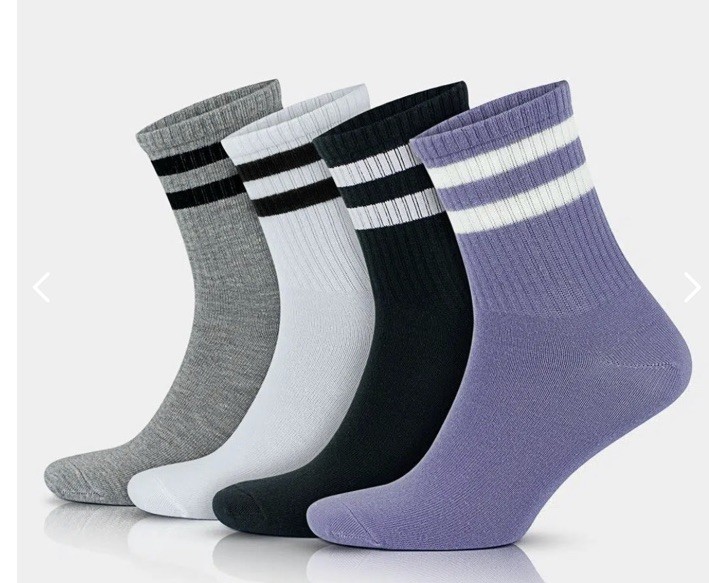 Unisex Cotton Crew Quarter Retro Socks Striped Casual Multicolor  4 Pair   NWT