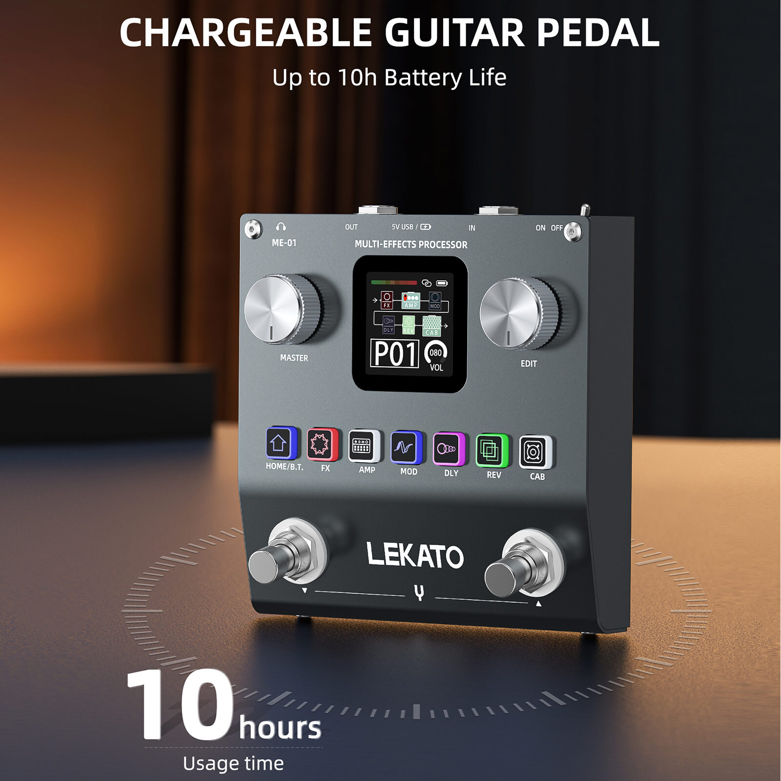 LEKATO Portable Guitar Effects Processor 20 IRs 80 Presets Support 3rd Party IR
