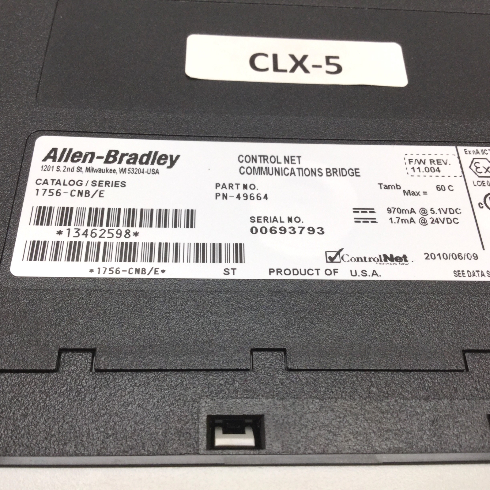 Allen Bradley 1756-CNB/E Control Net Communications Bridge PLC Module