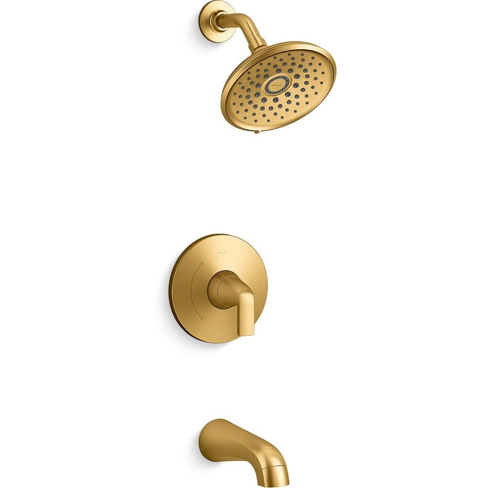 KOHLER Cursiva 3-Spray Tub and Shower Faucet in Vibrant Brushed Moderne Brass