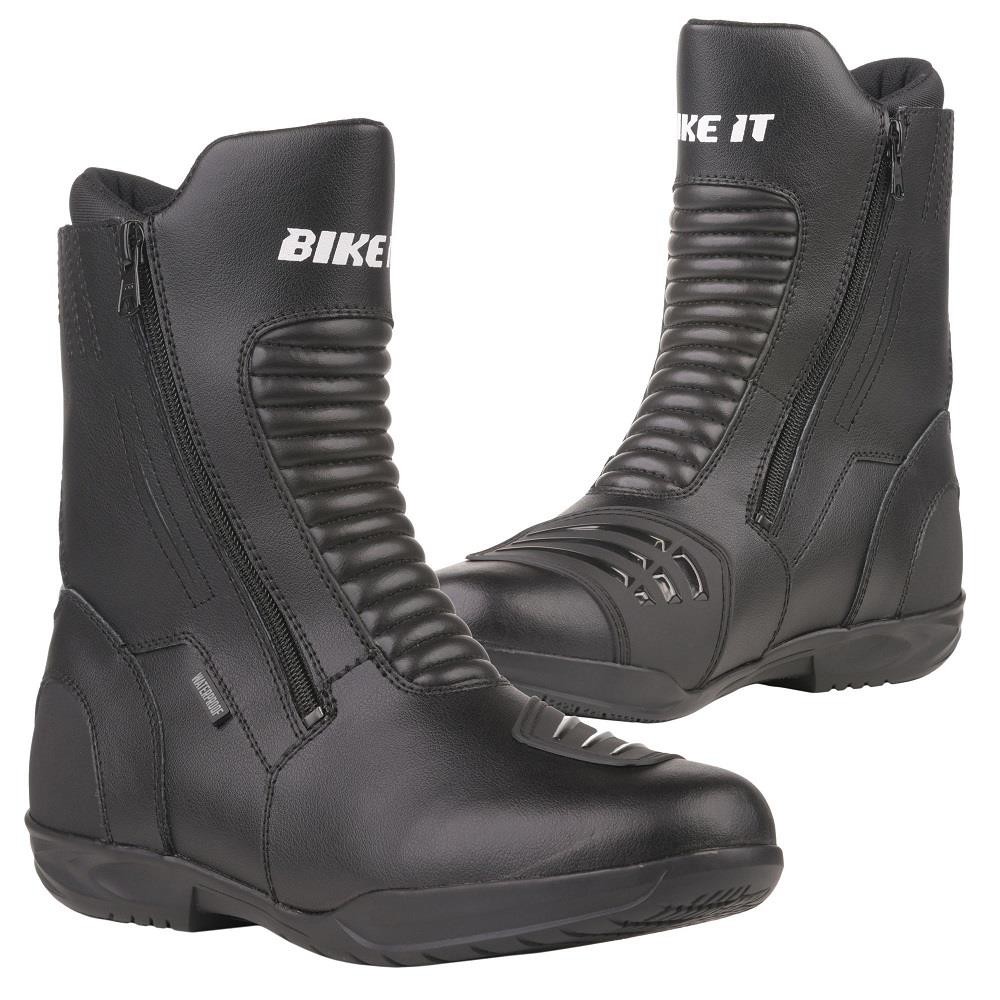BIkeIt Preto Motorcycle Boots Waterproof Touring Leather Biker Boot Black