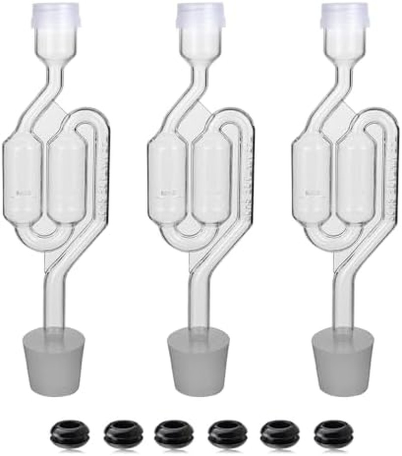 Bubble Airlock Set, 3 Airlocks for Fermenting, 3 Drilling #6 Stoppers and 6 Airl