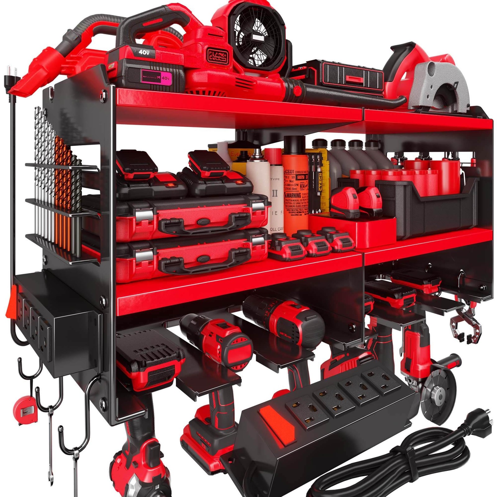 Heavy Duty Power Tool Organizer Wall Mount with Charging Station – 420 lb