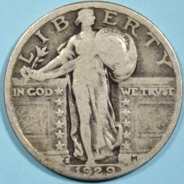 1929 S Standing Liberty Quarter ~ VG VERY GOOD ~ 90% Silver 25c US Type Coin