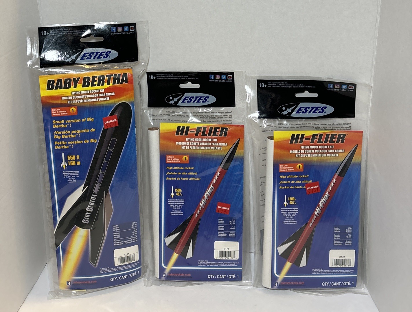 Estes Rocket LOT Baby Bertha Flying Model Rocket Kit #1261 & Hi Flier #2178 NEW