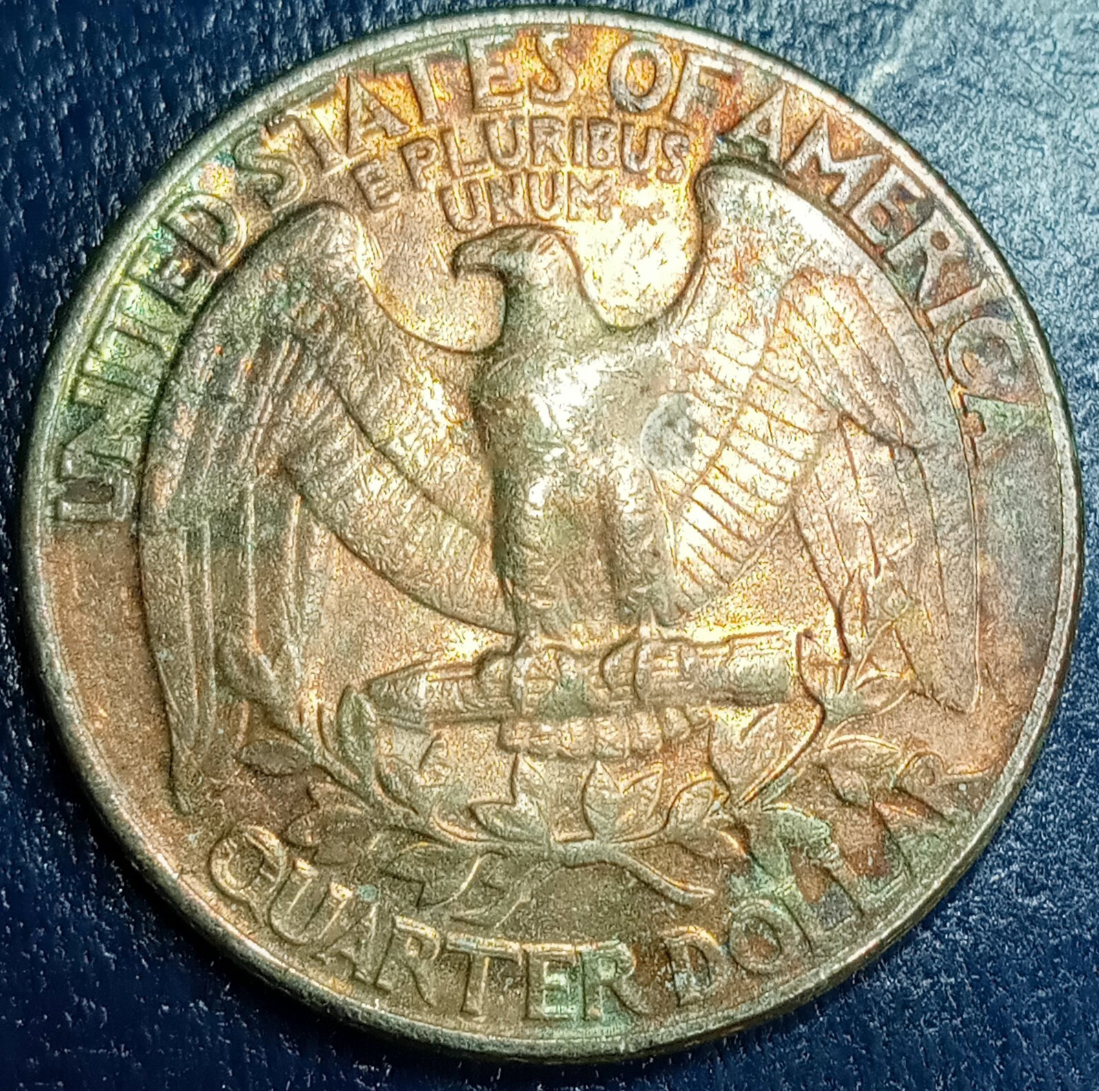 1990 D Washington Quarter Toning Both Sides Missing Clading Green Most Copper