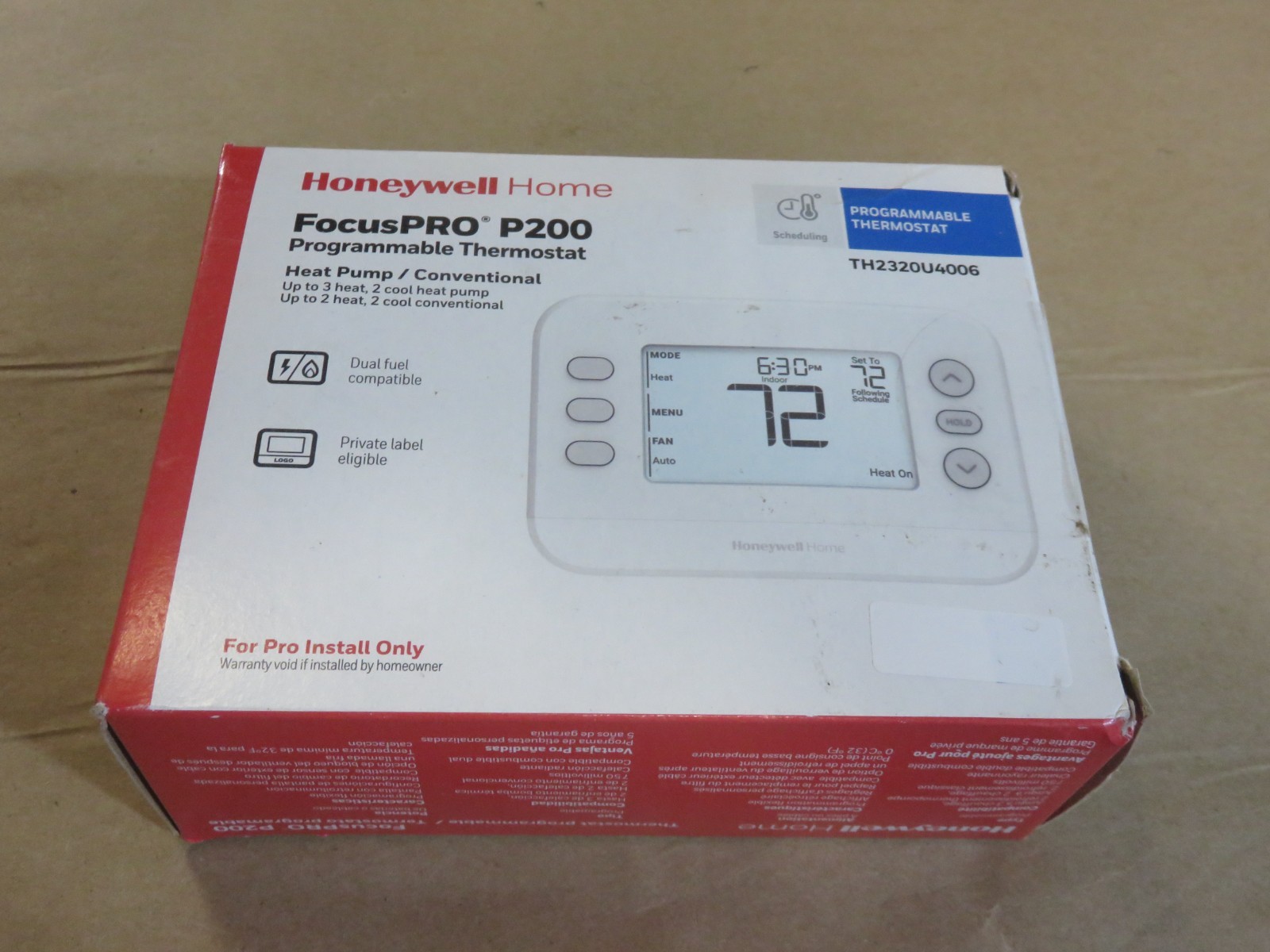 Honeywell Focus Pro 200 Programmable Therostat Model# Features & Benefits:  Supp