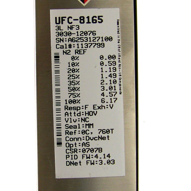 Celerity Unit UFC-8165 Mass Flow Controller 1/4" VCR Valve (NF3/3L) MFC
