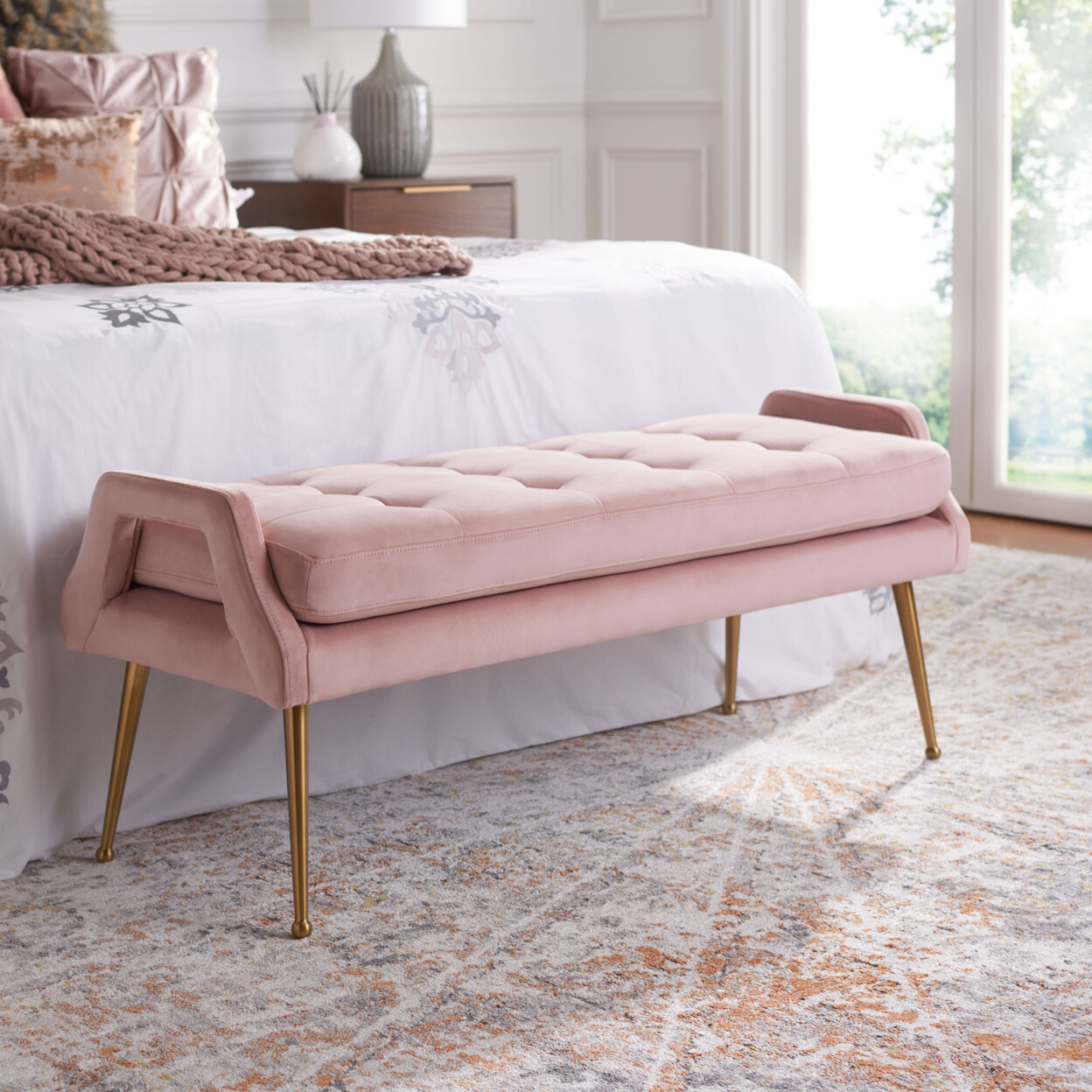 SAFAVIEH Everdeen Bench | Pink / Gold |