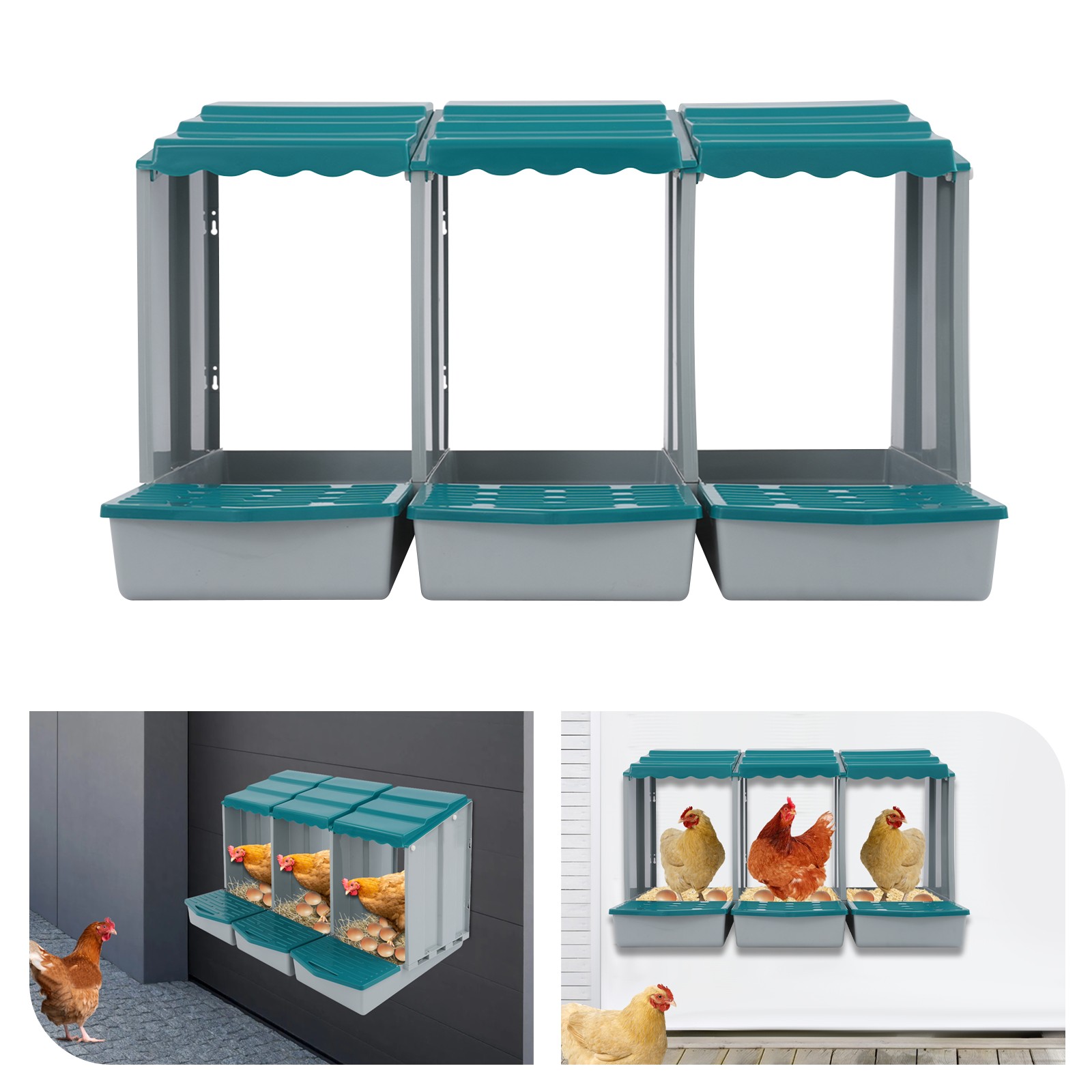 3 Compartments Hen Laying Box PP Chicken Egg Nexting Boxes for Chicken Coop