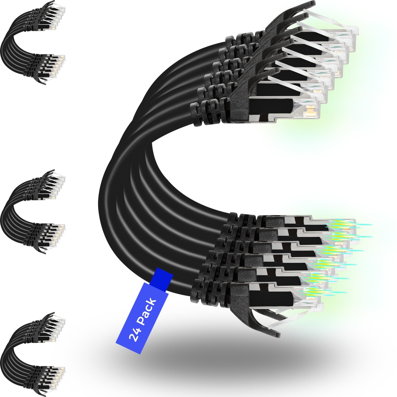 Rapink Patch Cables Cat6 7ft (24 Pack), Ethernet Patch Cable 10G, Cat 6 Patch