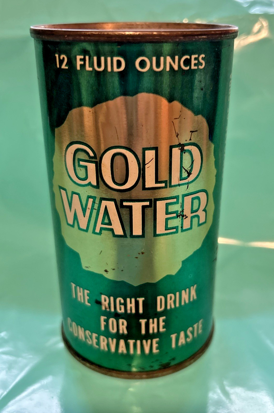 GOLD WATER FLAT TOP SODA CAN~GOLD WATER DIST., GRANITE CITY, ILL