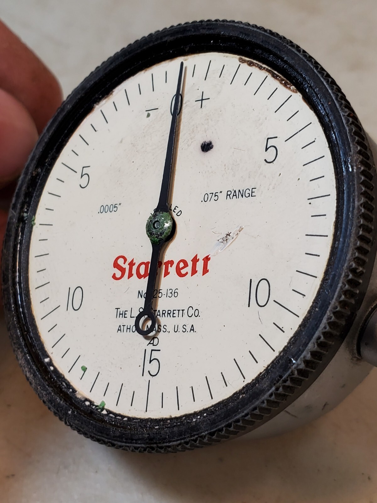 2" Starrett 25-136 Dial Indicator, 0.75" Range, Missing Crystal, Working