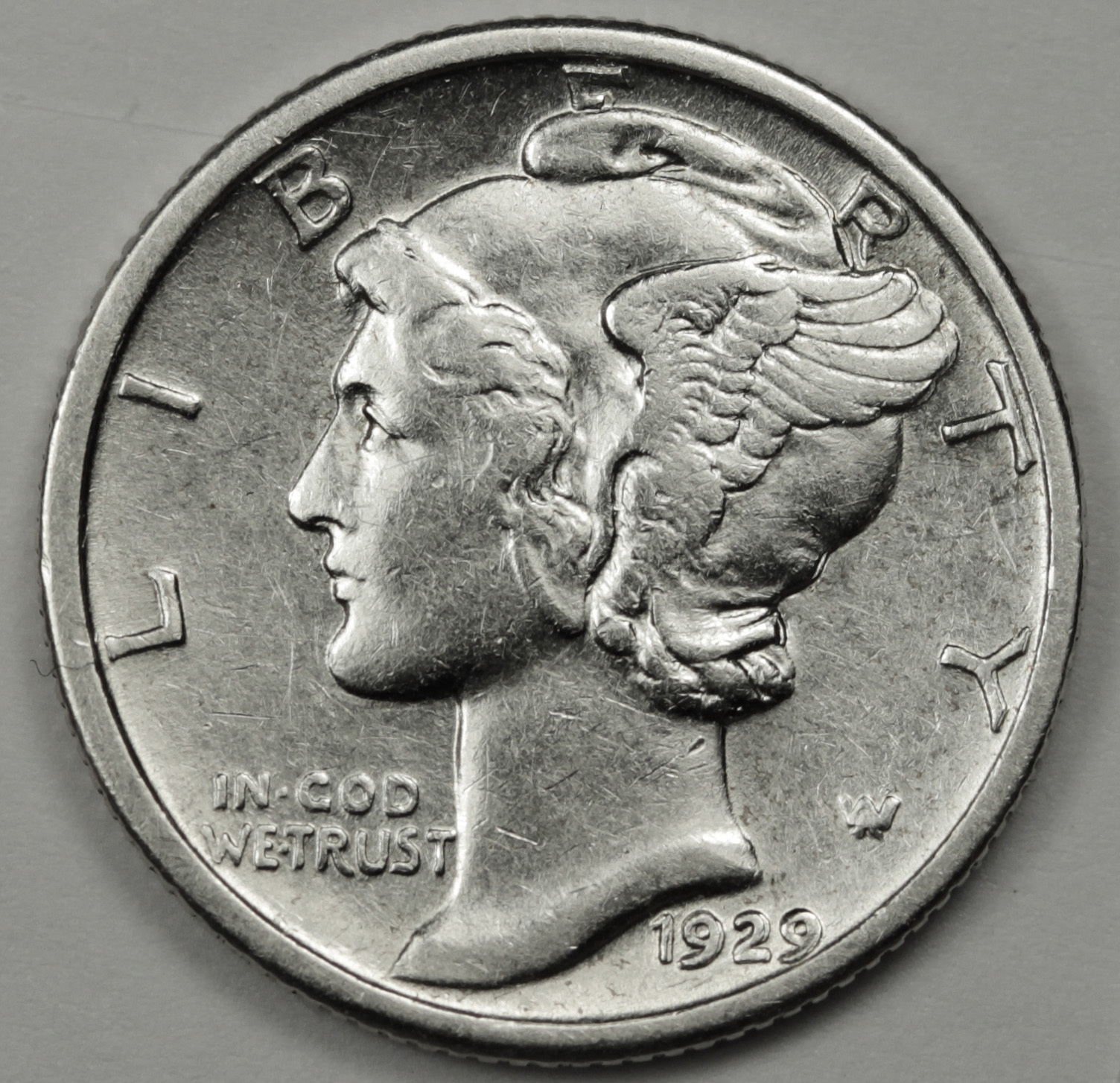 1929-p Mercury Head Dime.  A.U.  88602   (Inventory-A)