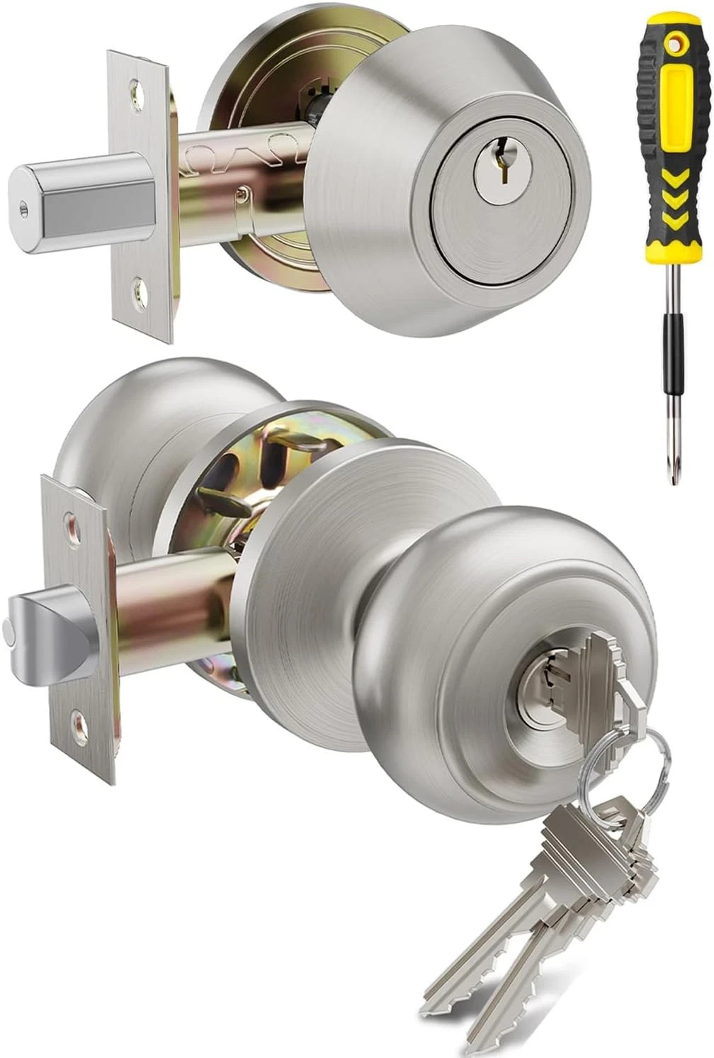 1 Set All Keyed Same Entry Door Knobs and Single Cylinder Deadbolt Combo Set Fo