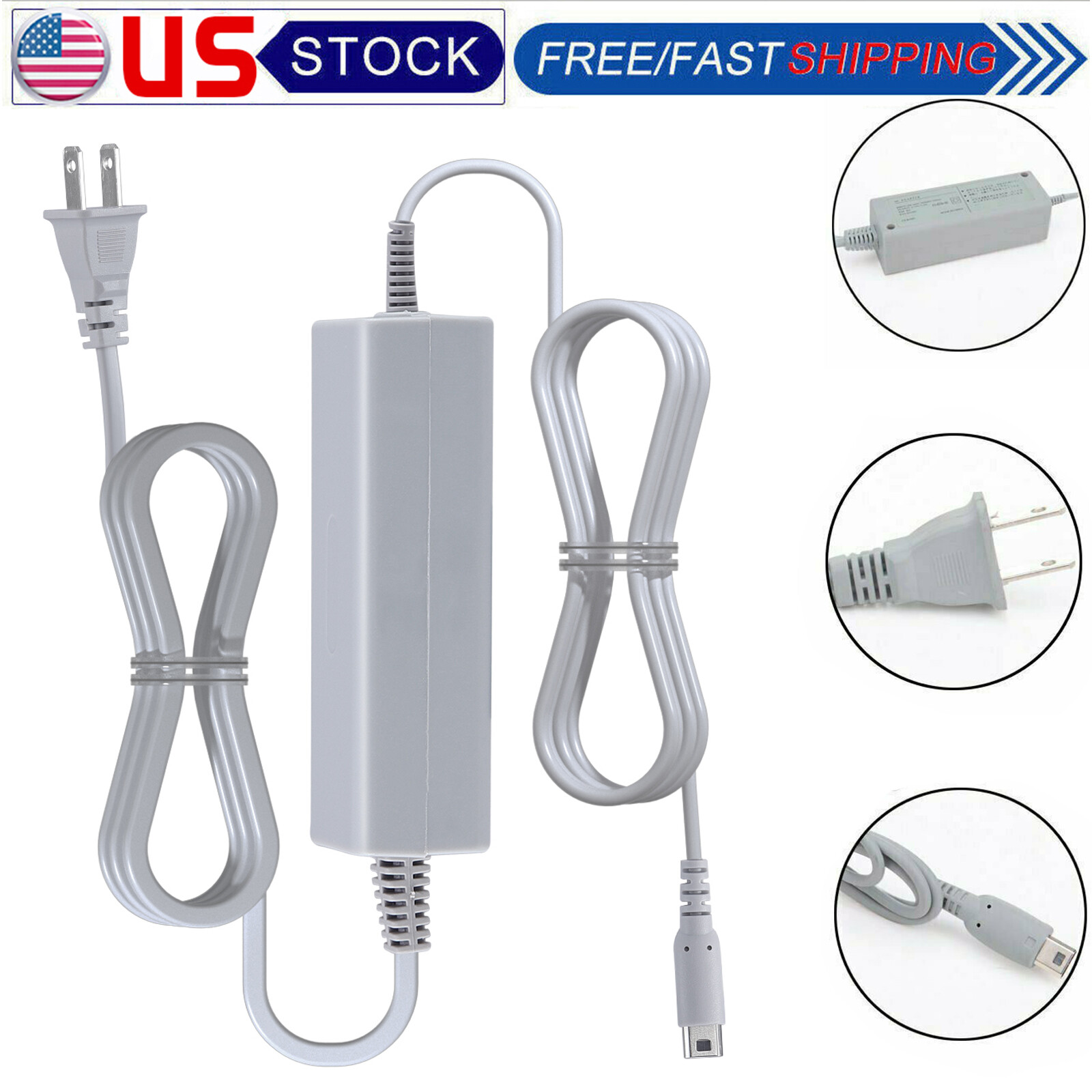 Power Supply AC Adapter Charger for Nintendo Wii U Console Gamepad US Plug