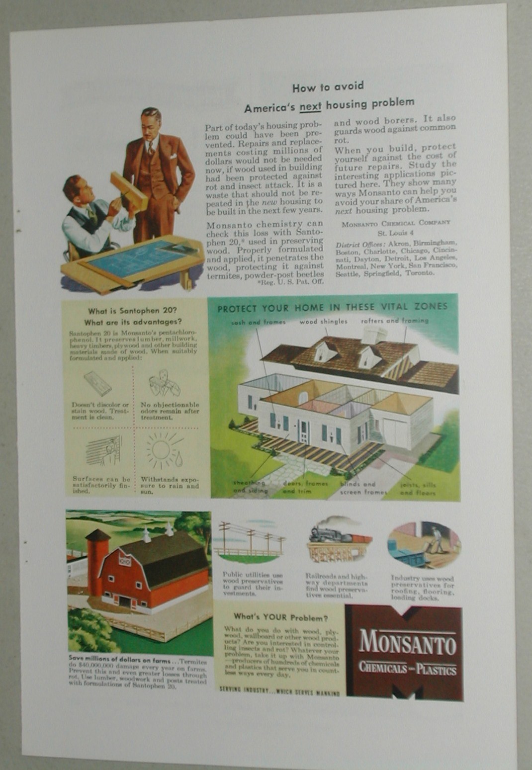 1946 Monsanto Chemical advert, Santophen 20 wood preservative pentachlorophenol