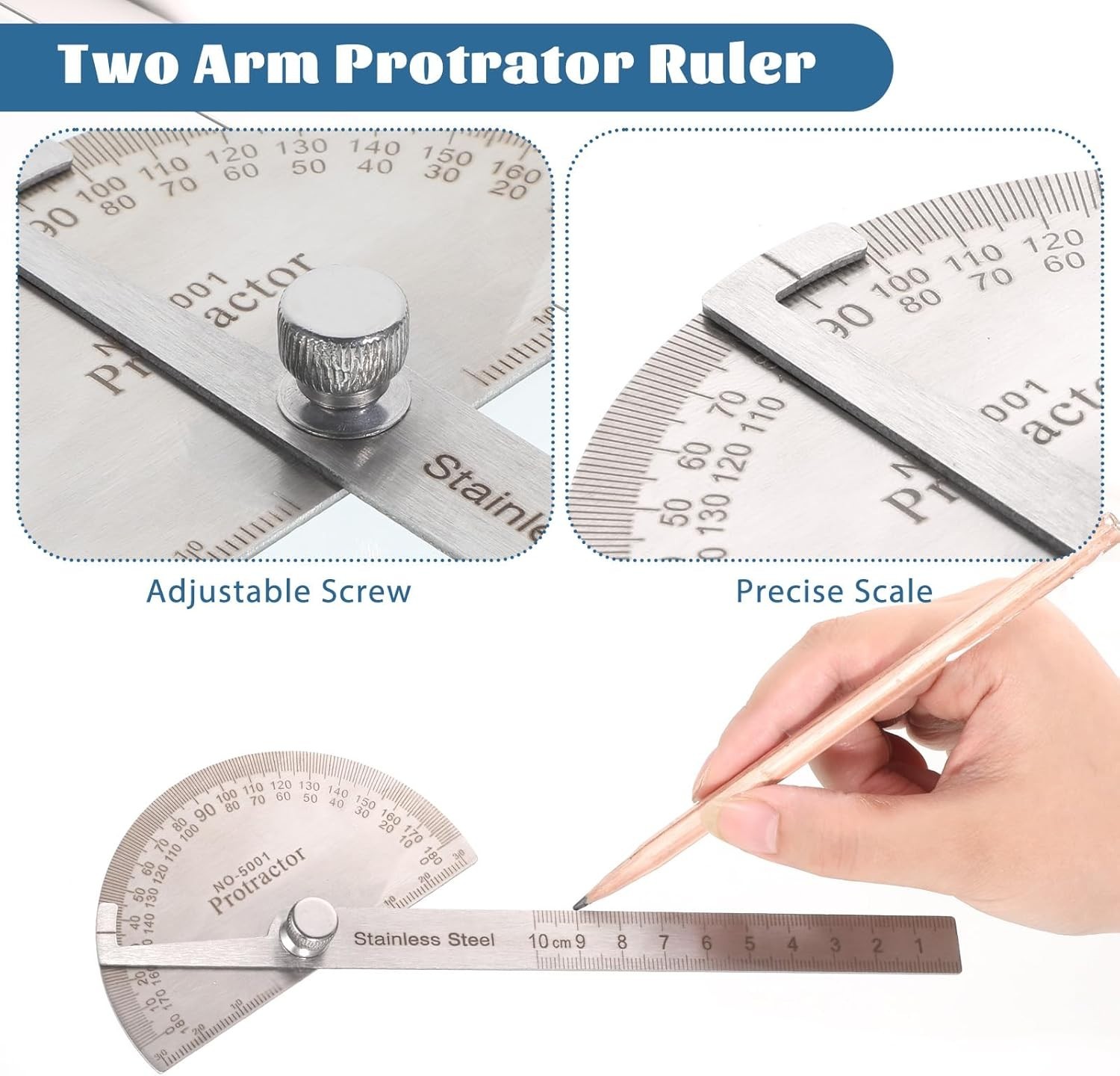 Compact 10cm Stainless Steel Angle Protractor - Ideal for Craftsmen & Students