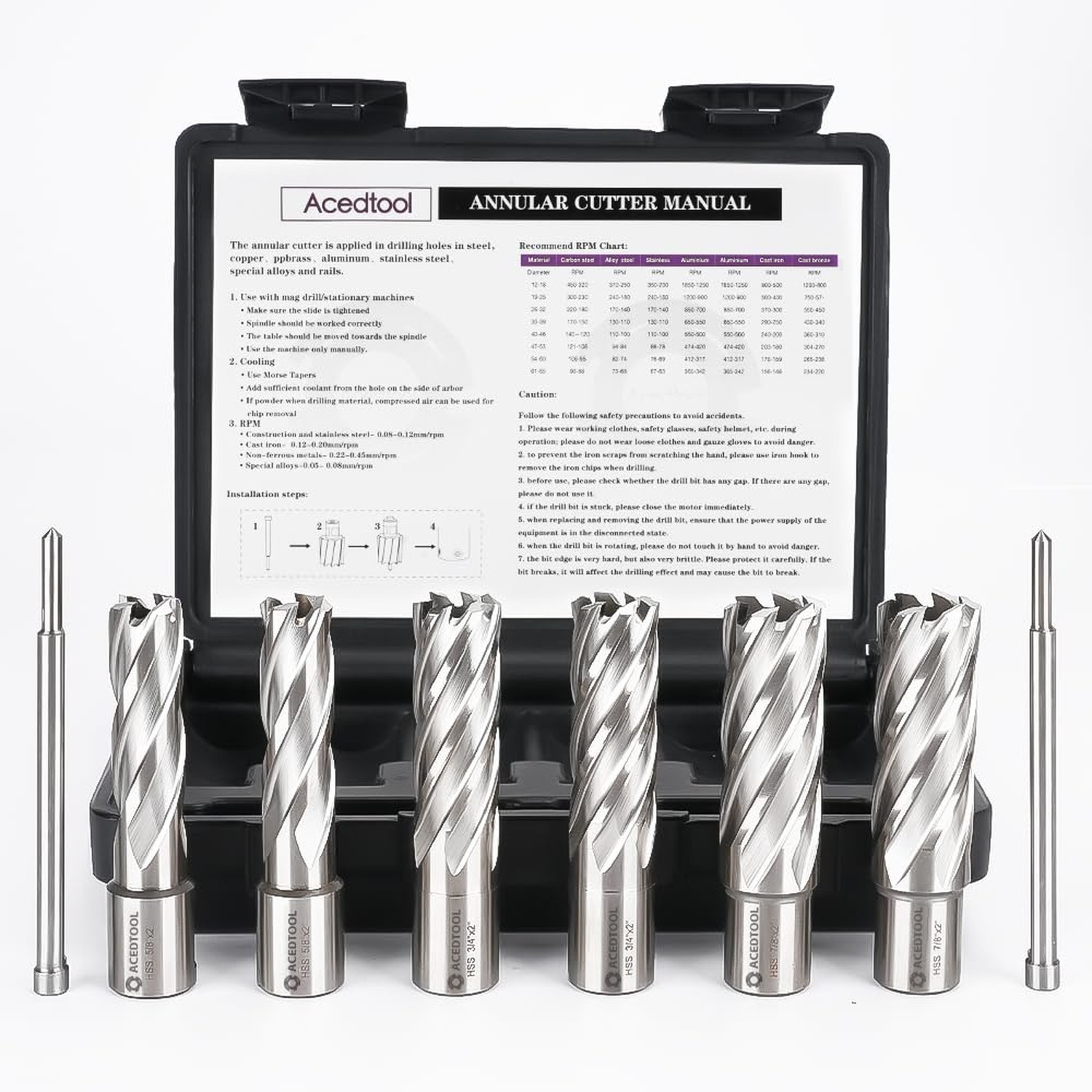Annular Cutter Set, 6pcs Weldon Shank Mag Drill Bits, 2" Cutting Depth, 5/8",...