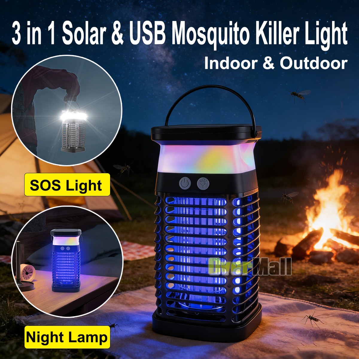 4200V Solar Bug Zapper – Outdoor/Indoor Mosquito Killer with UV Light & Type-C