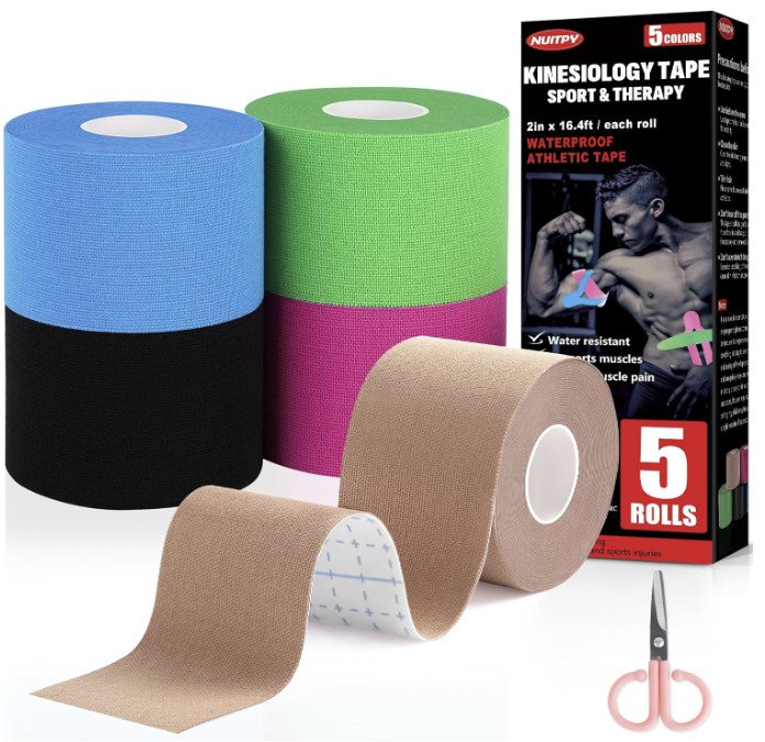 Kinesiology Tape 5 Pack 2"×16.4ft Latex Free Elastic Athletic Sports Tape Joint