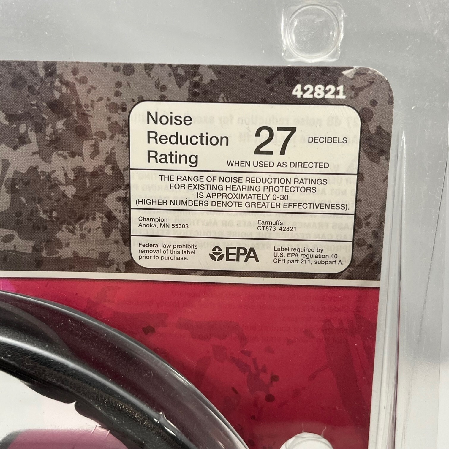 Pink Passive Ear Muffs Champion 42821 Noise Reduction Rating 27 Decibels