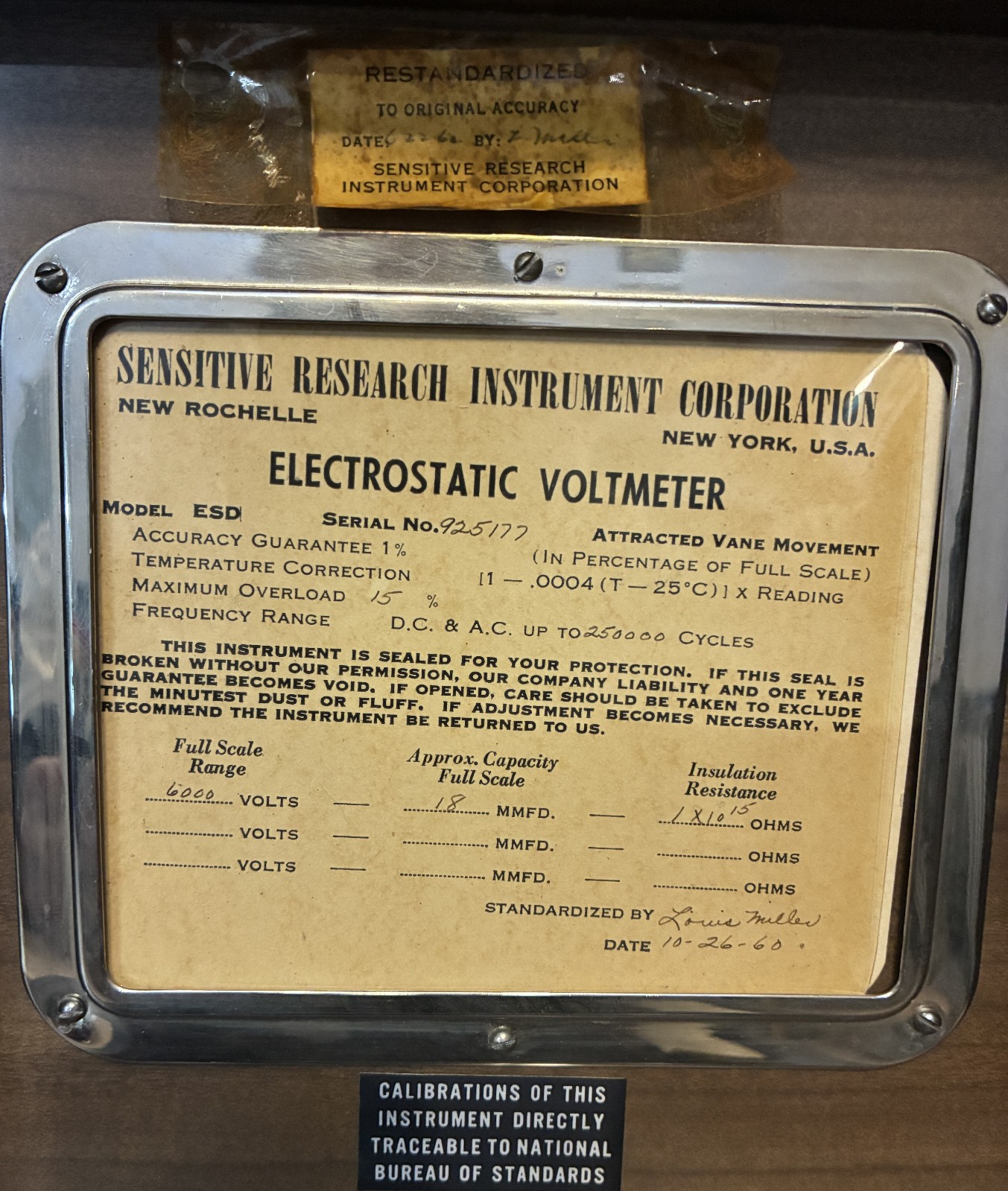 1960 Sensitive Research - Electrostatic Voltmeter Model ESD