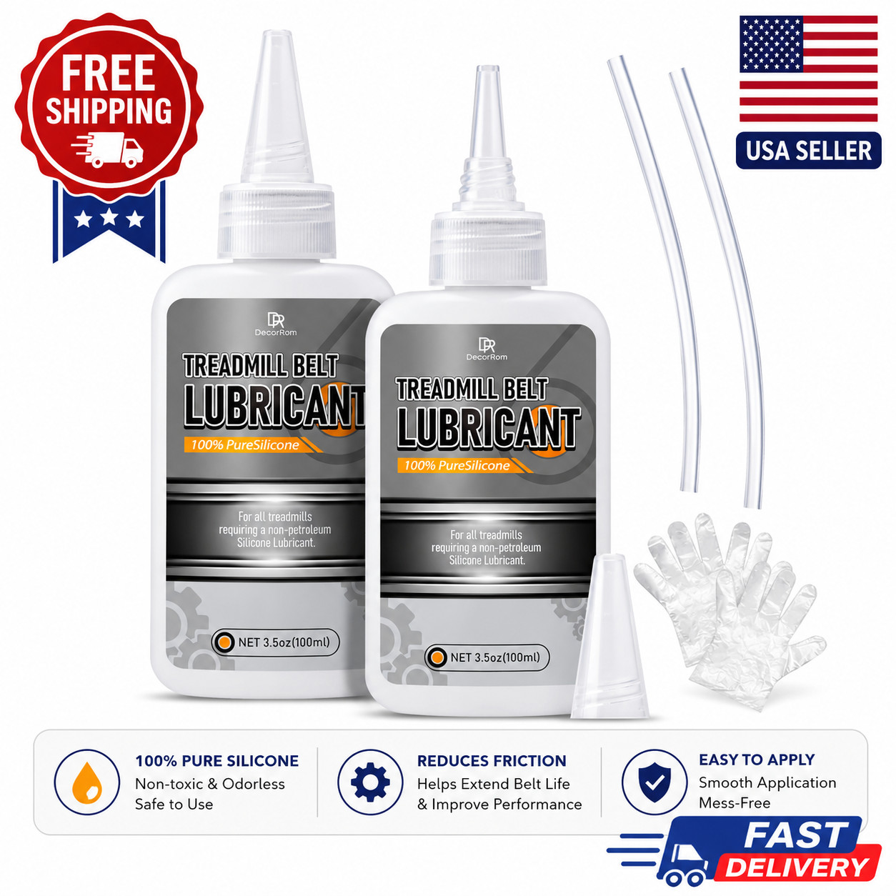 Silicone Treadmill Belt Lubricants 7oz Lube for with Application Tubes 100% Sili