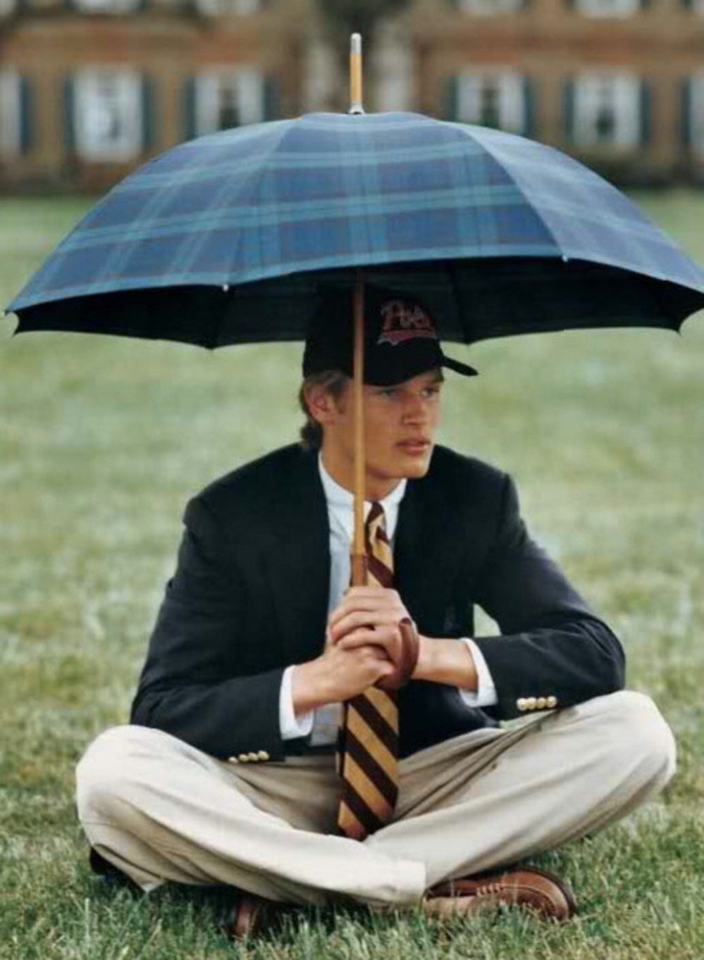Polo Ralph Lauren Big Pony Blackwatch Plaid Blue Green Doorman Hook Umbrella 80s