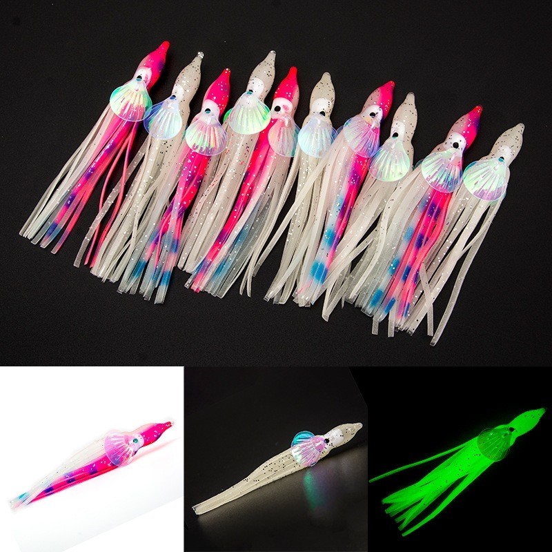 30PCS Saltwater Octopus Skirt Squid Lure with Scale Hoochies Soft Lures 5-10CM