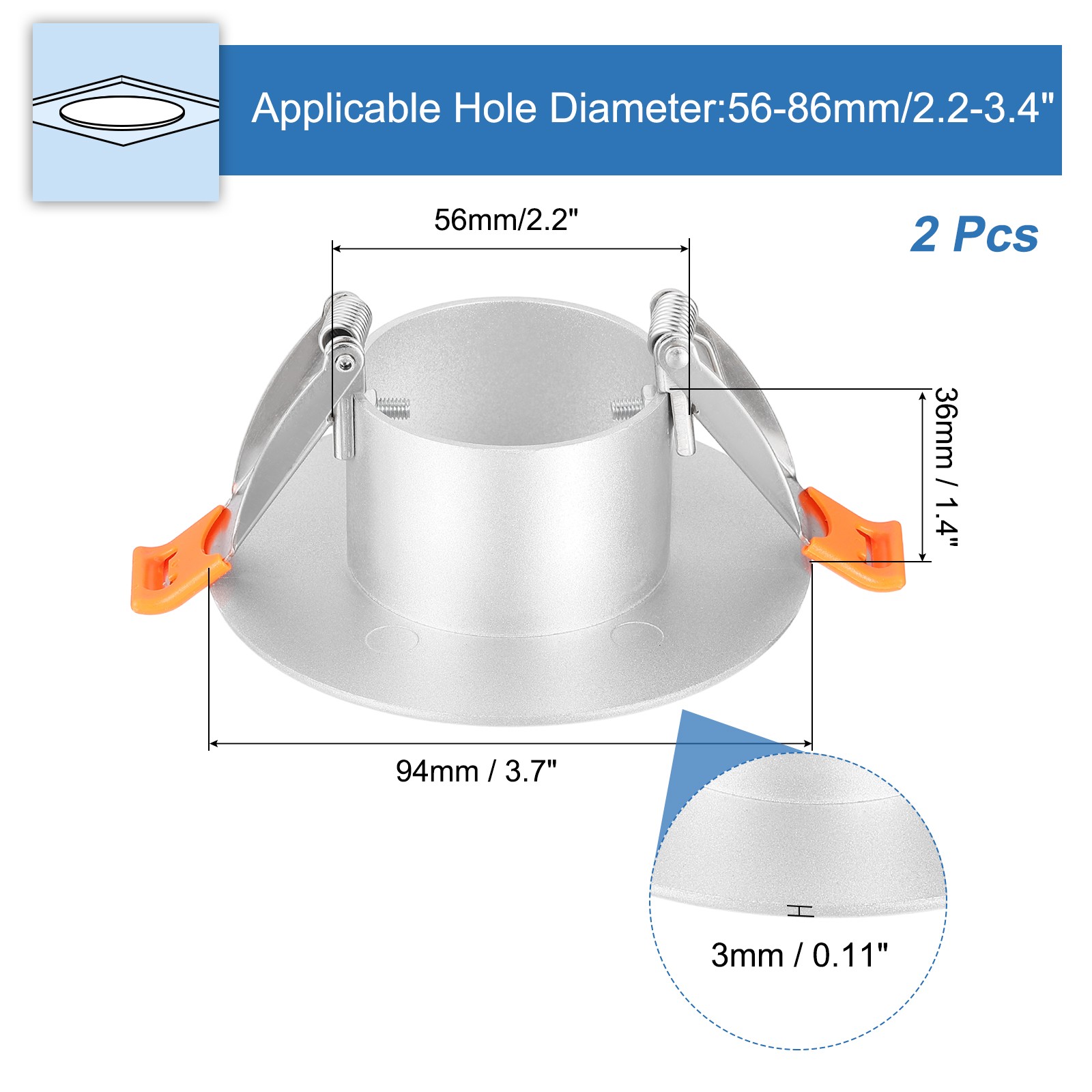 2Pack 3.7" Spring Ceiling Cover Plate for 2.2-3.4" Round Hole, Silver