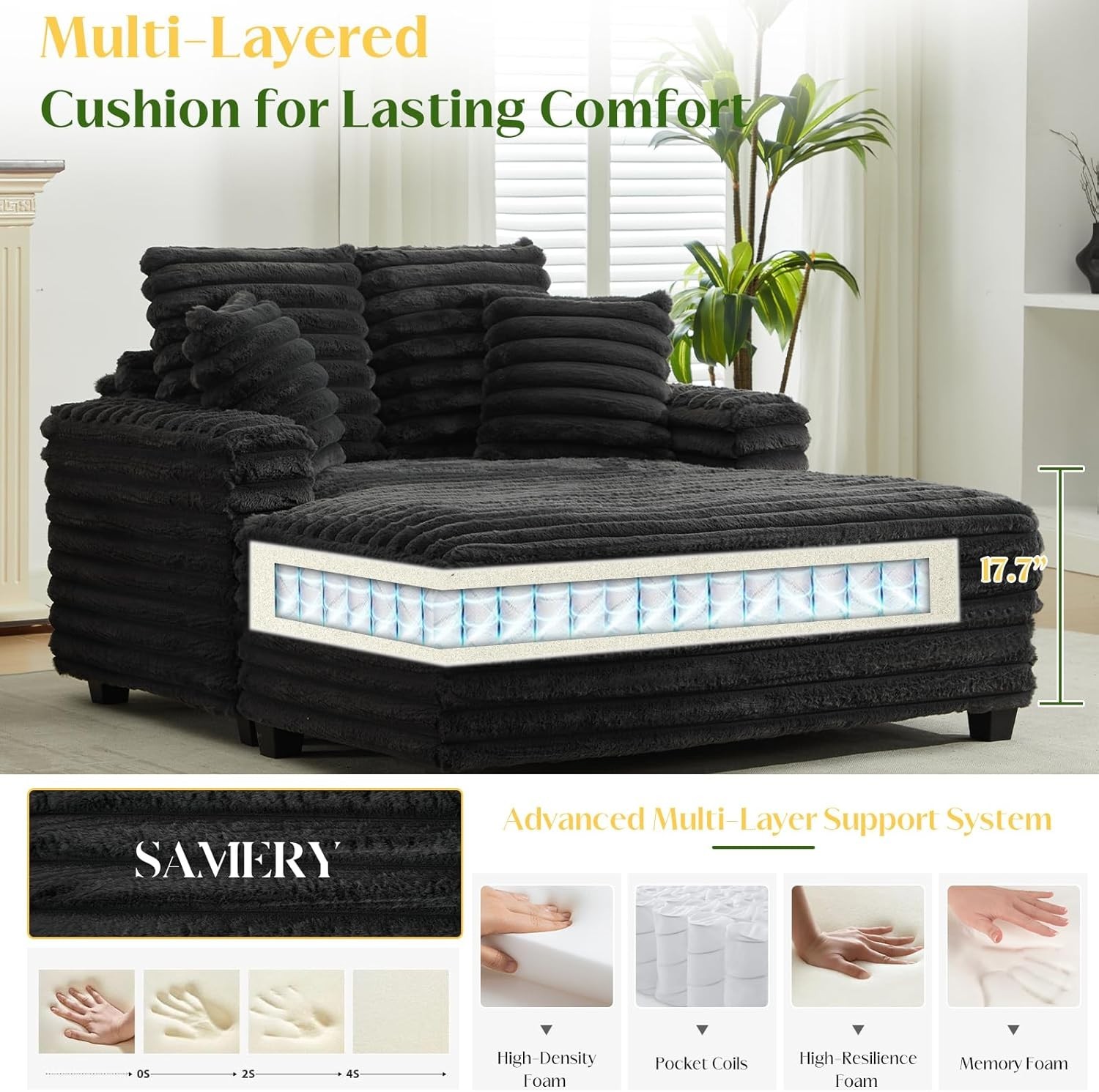 Upholstered Couch Sofa Chiar Chaise Lounge Chair Corduroy Couch w/Lumbar Pillows