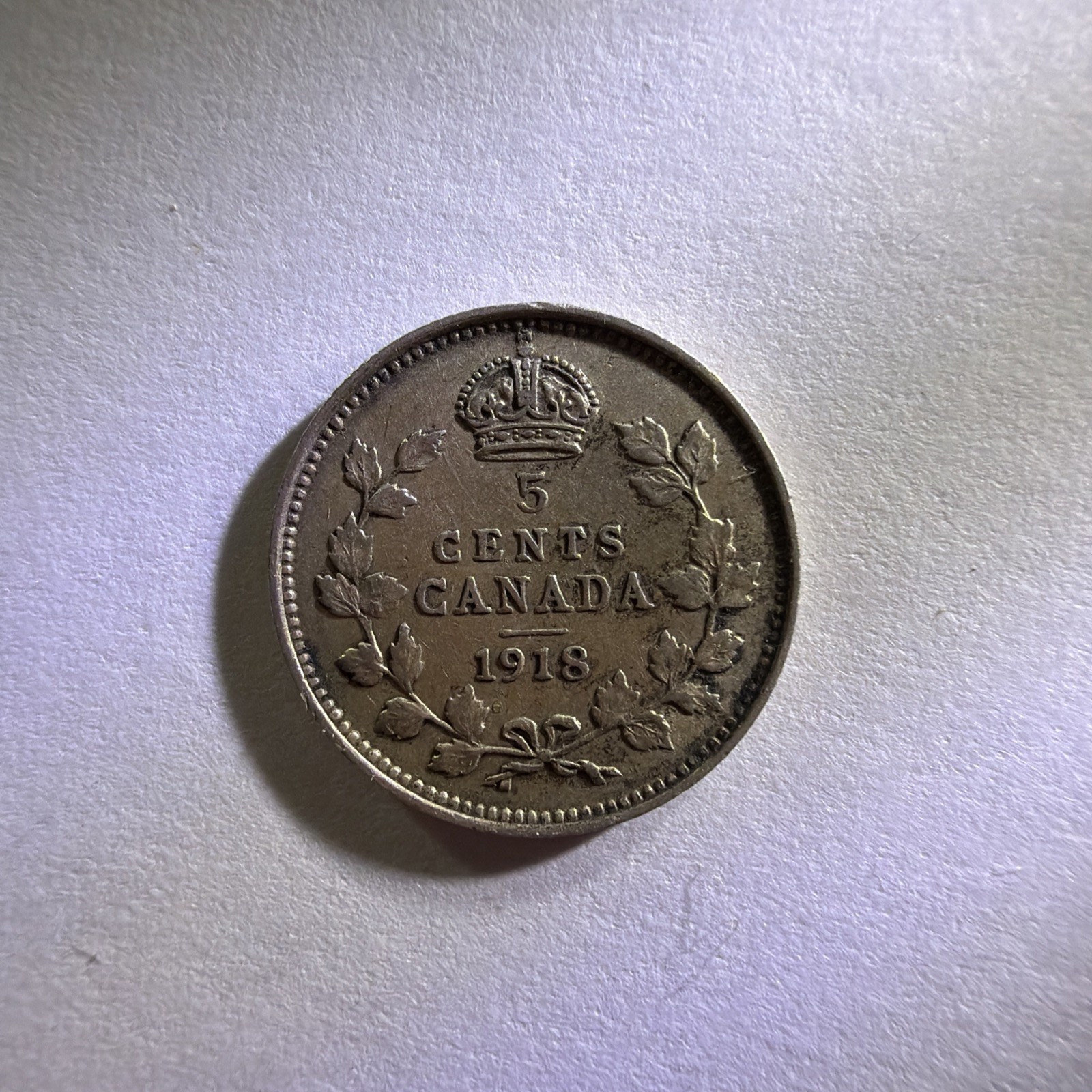 1918 Canadian 5 Cent Silver Coin - 502