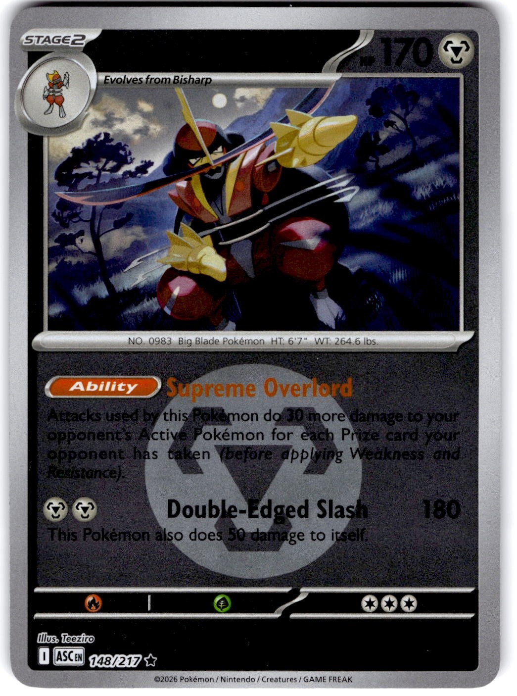 Pokemon Kingambit Ascended Heroes 148/217 Energy Holo Near Mint English