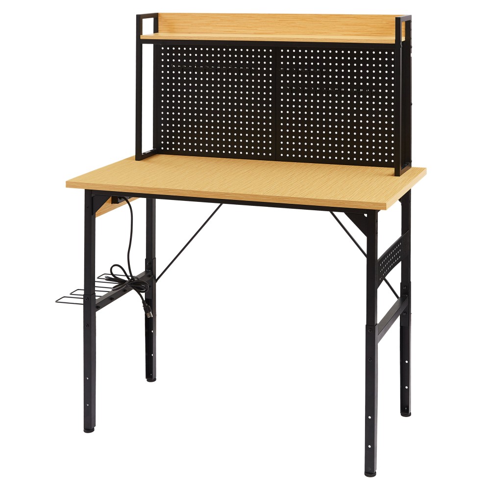 48" Adjustable Rolling Workbench Pegboard 1600lb AC/USB Shelf