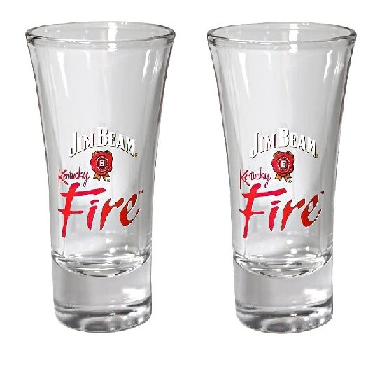 Pair of NEW Jim Beam Kentucky Fire Tall Shot Glasses