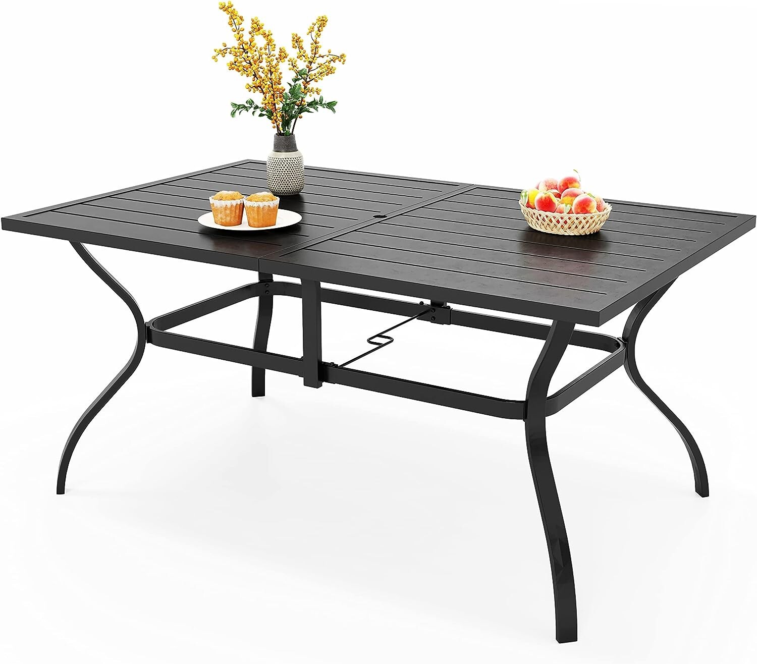 Outdoor Patio Tables with 1.57" Umbrella Hole Metal Rectangular 6 Person Table