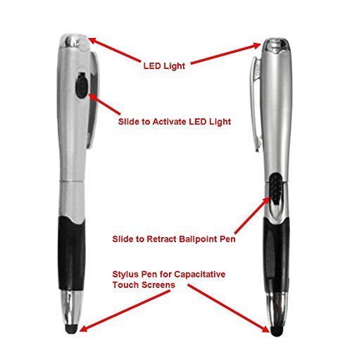 20pc 3-in-1 Capacitive Touch Screen Stylus + Ballpoint Pen + LED Flashlight iPad