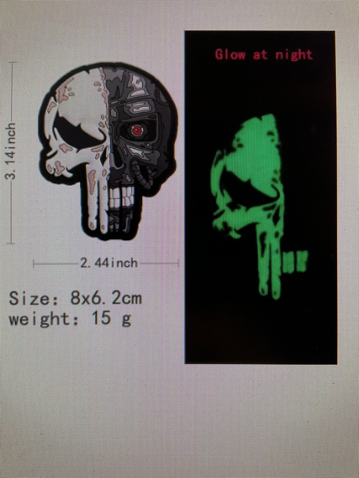 Punisher Terminator Patch Hook Loop Luminous Glow In Dark Morale Patch Rubber