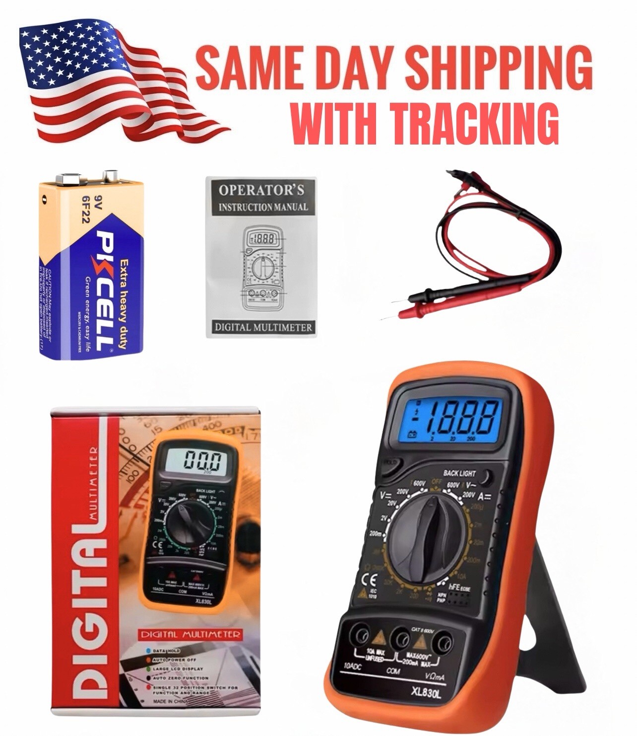 Digital Multimeter AC DC Voltmeter Ammeter Ohmmeter Volt Tester Meter XL830L USA