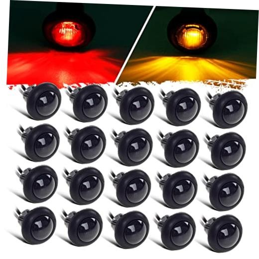 20x 3/4" Round Led Marker Light Clearance Lights Front Rear Marker Amber/Red