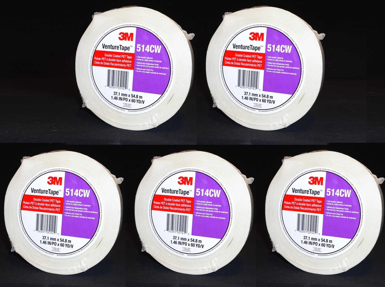 5 Rolls 3M Double Coated PET Venture Tape # 514CW Light Beige (1.46" x 60 yd)